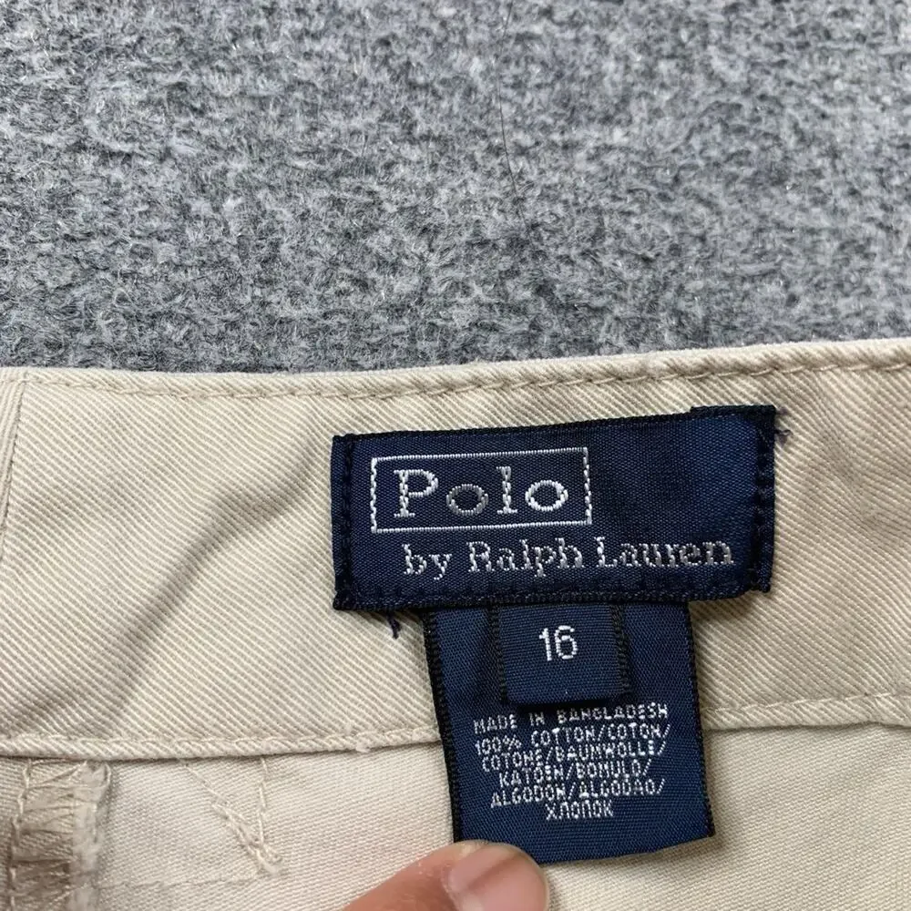 Polo Ralph Lauren Shorts Boys 16 Khaki Cotton 10 Inch Embroidered Classic Chino